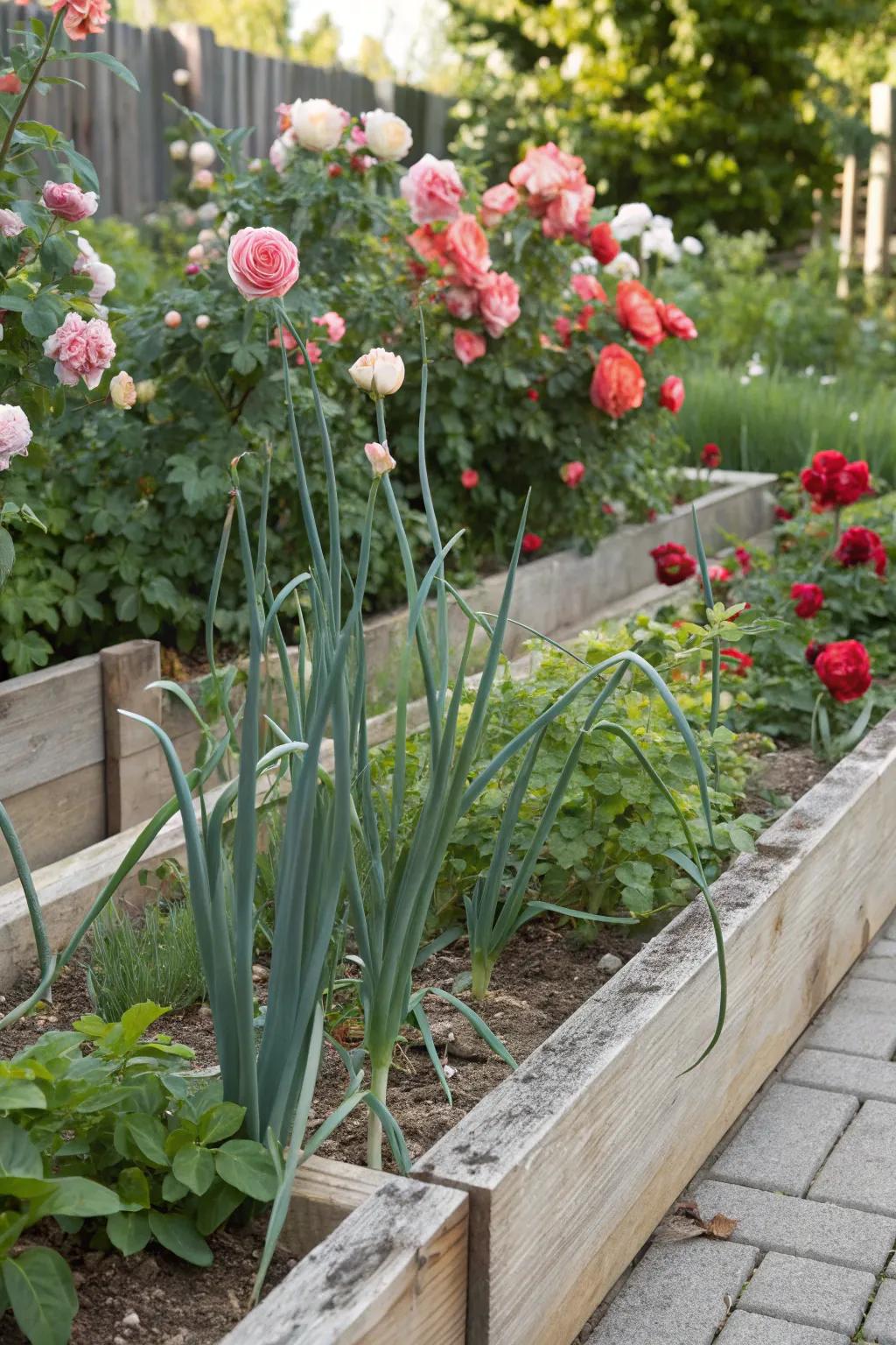 Pungent bulbs and blooms, an intriguing yet efficient garden partnership.