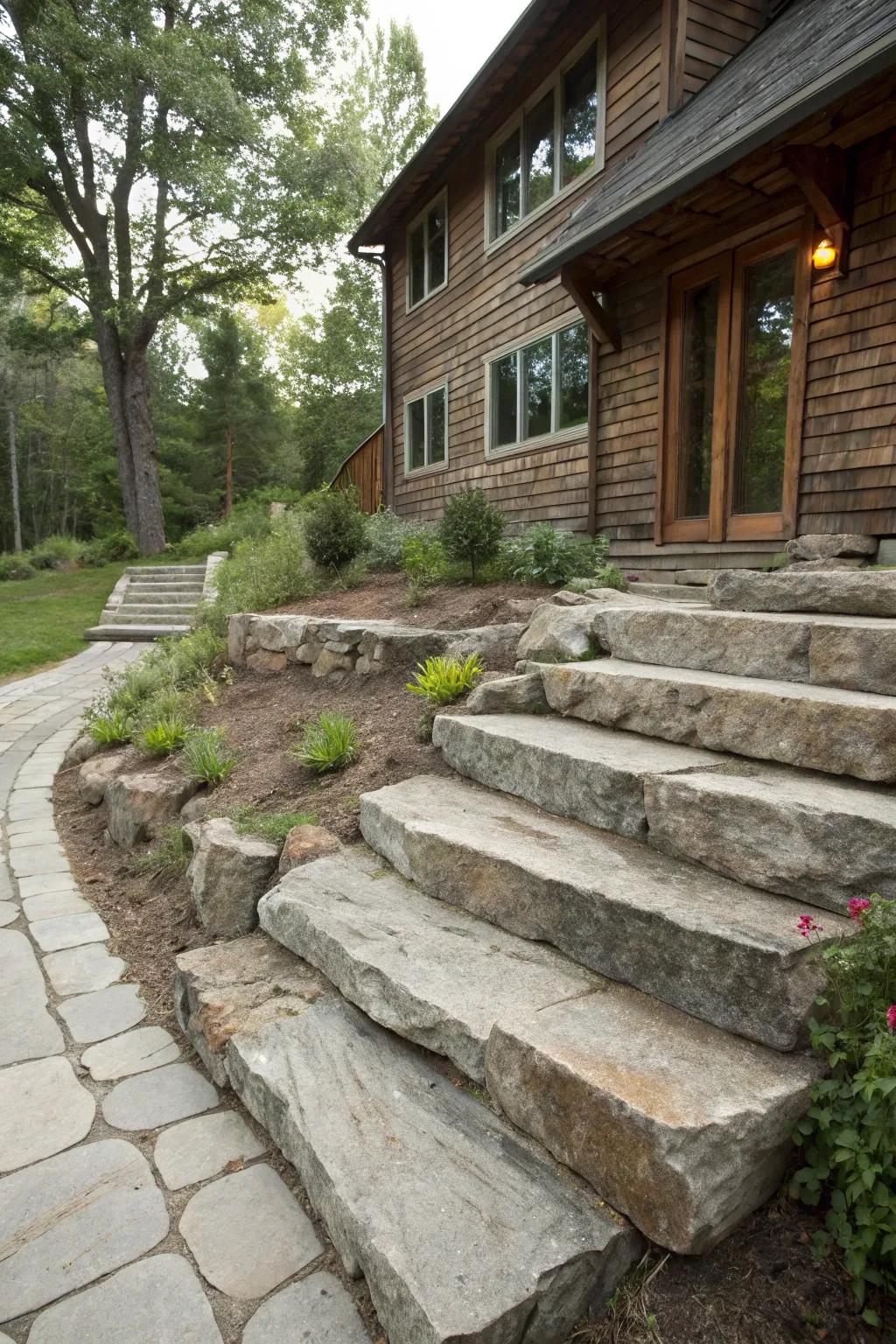 Concrete mimicking stone for a countryside feel.