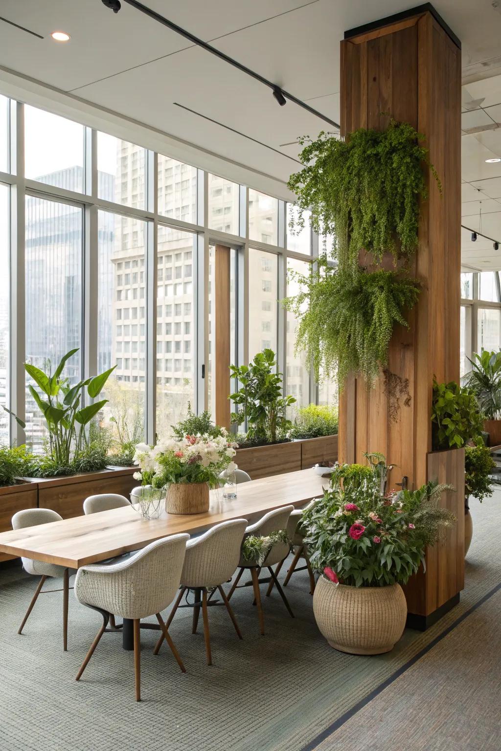 Biophilic design brings the calming presence of nature into the workspace.