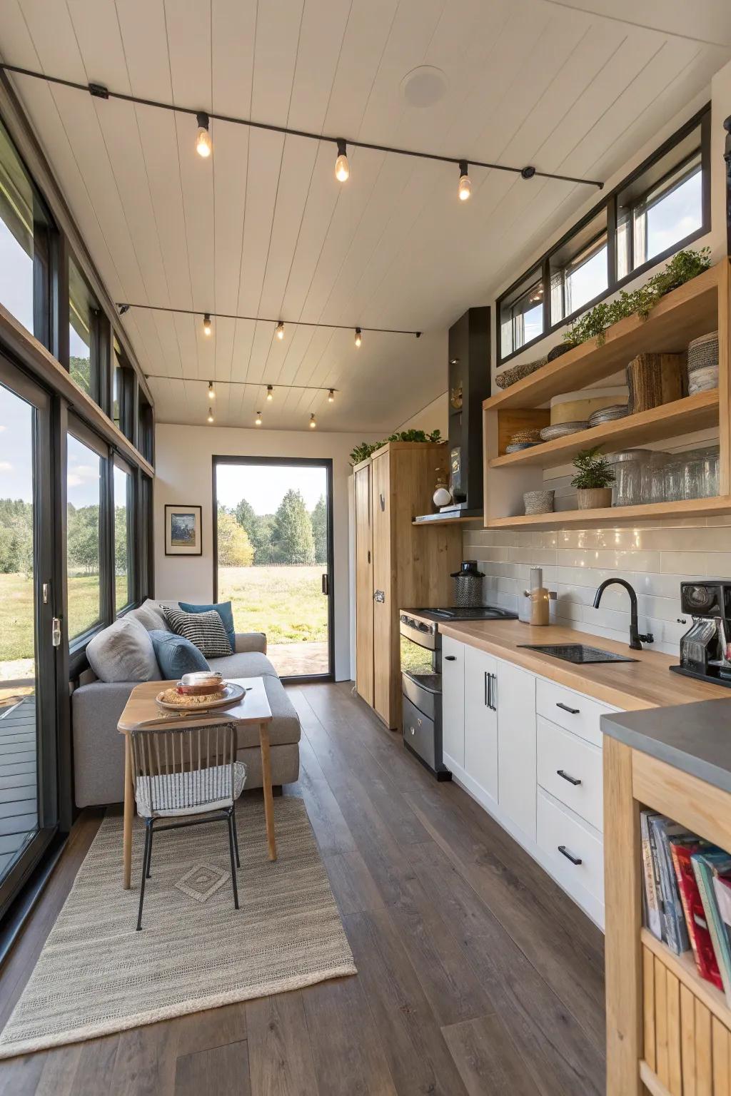 Integrated components optimize space in this container house.