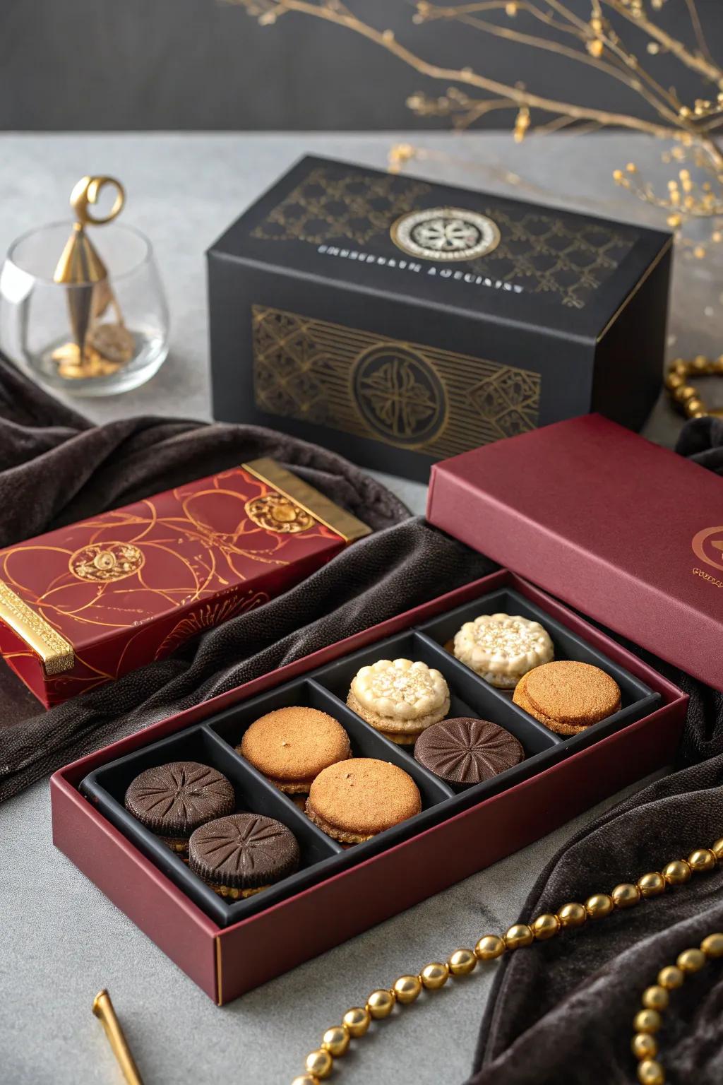 High-end wrapping transforms biscuits into an elegant present.