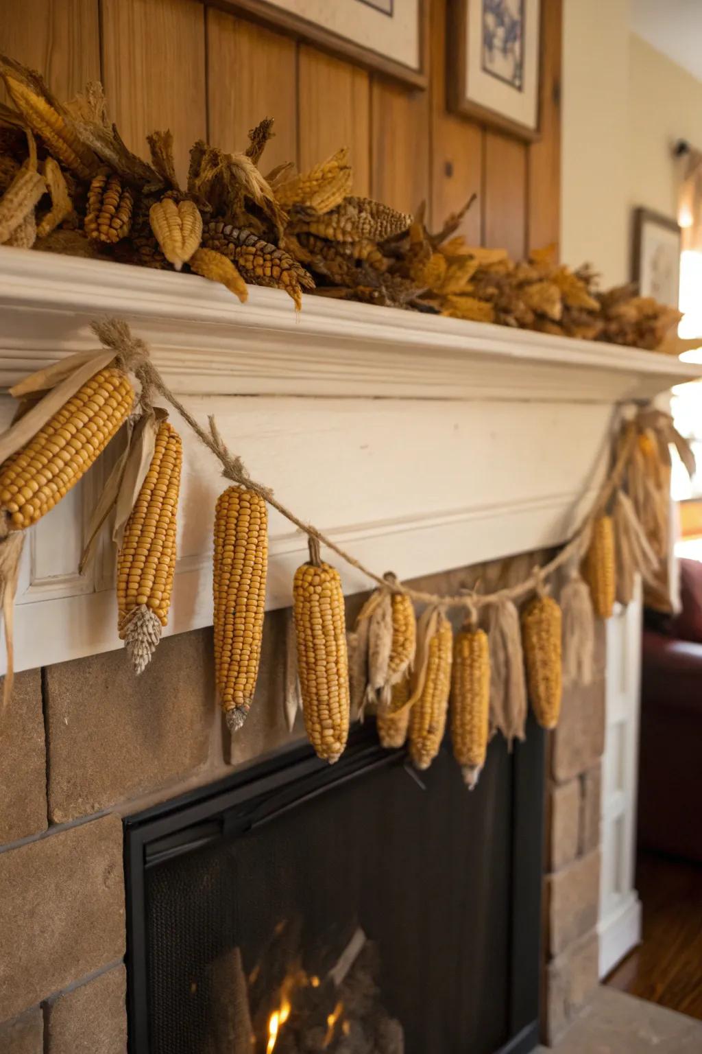 A captivating grain festoon draped elegantly over a mantel.