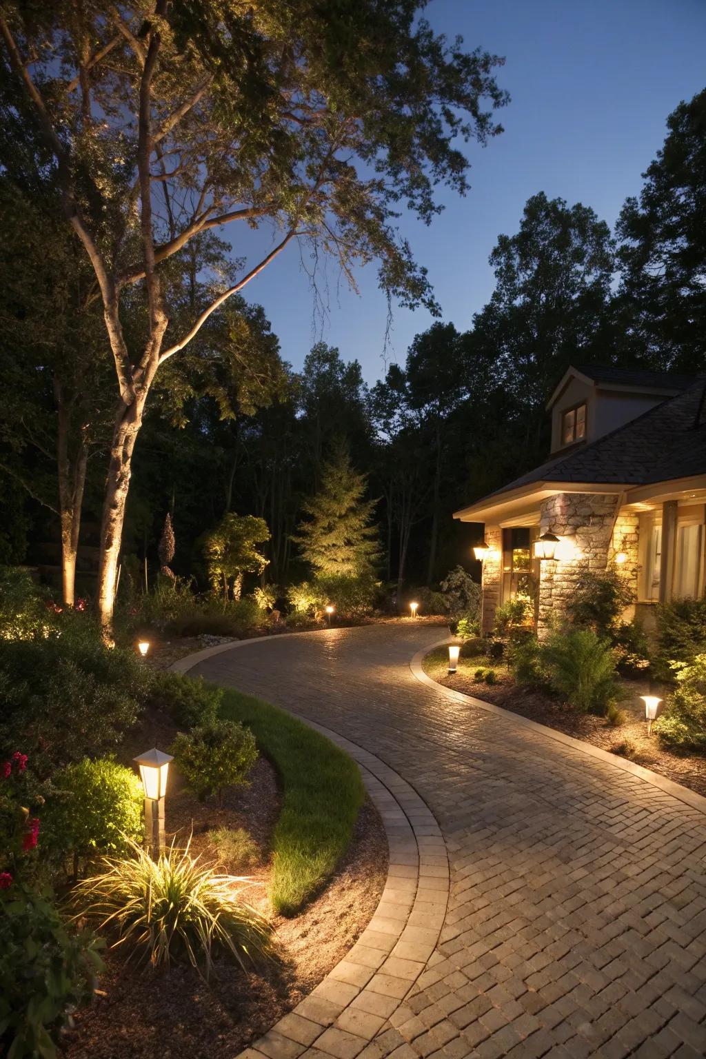 Imaginative lighting creating a magical nighttime atmosphere.