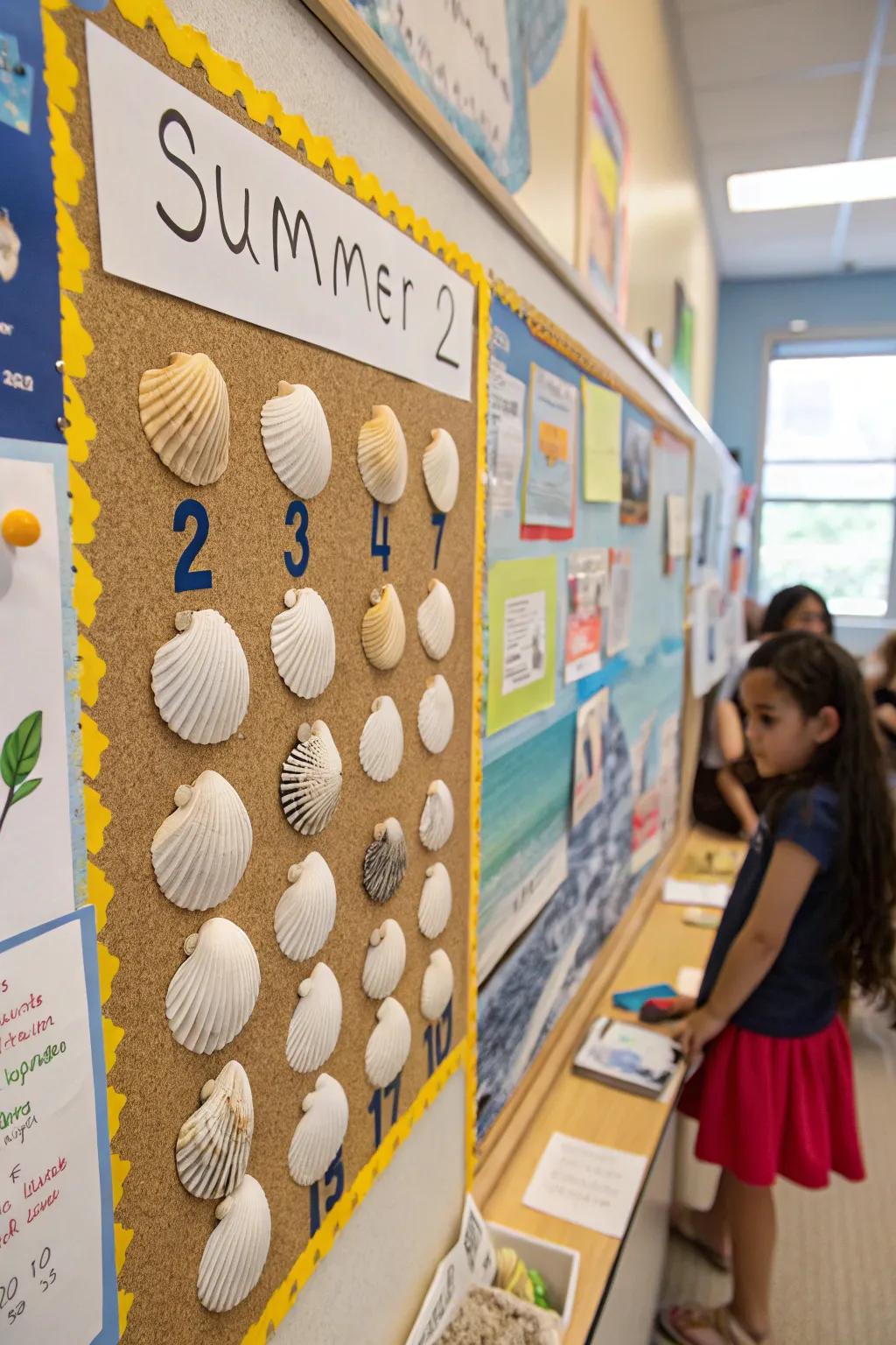 A shoreline shell countdown bringing the beach to school.