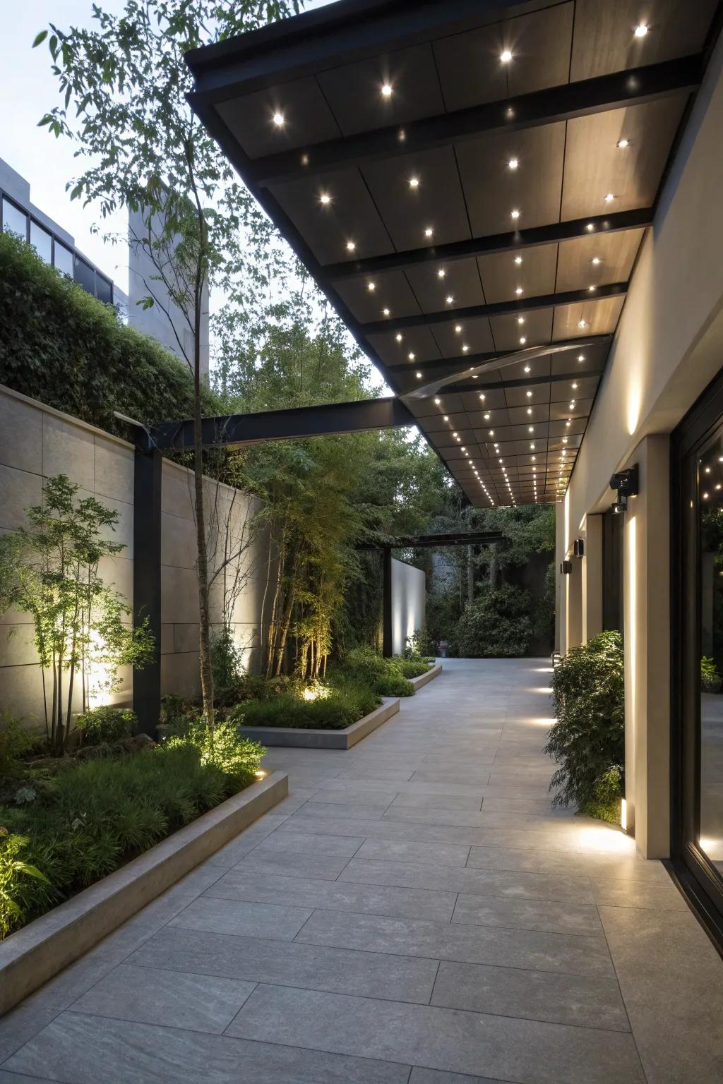Hidden lighting offers a polished, minimalist look in the courtyard.