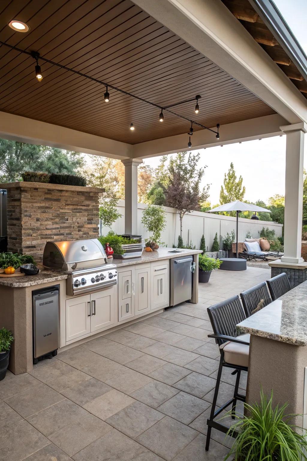 An open-air cooking area makes outdoor cooking a breeze.