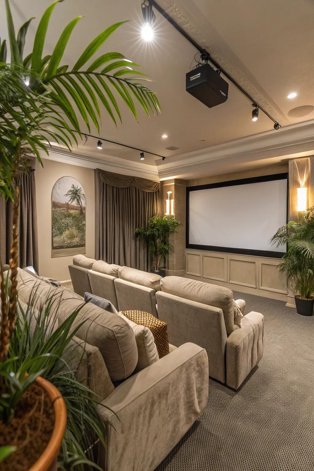 Indoor plants give the space a sense of balance and greenery.