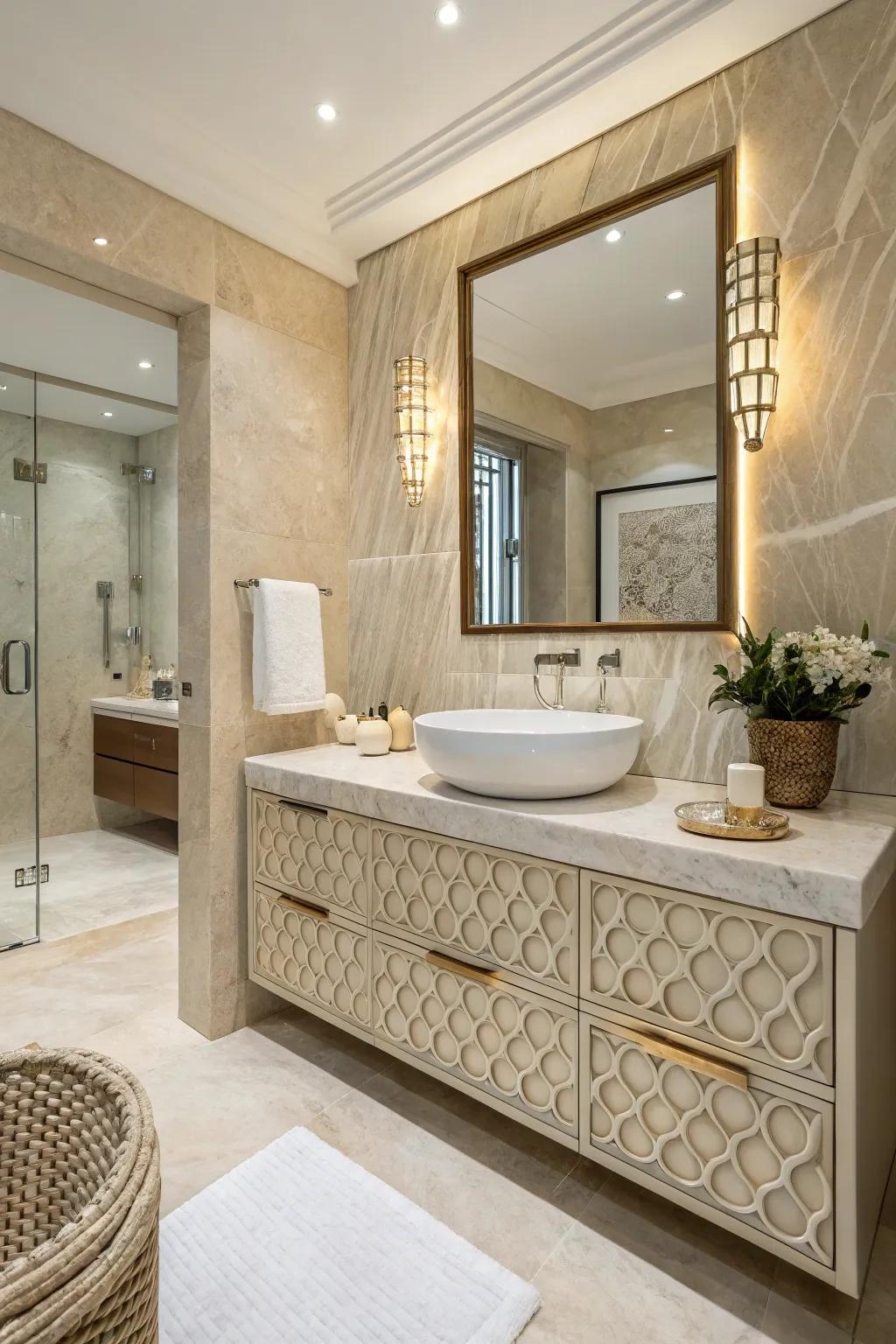 Textured accents with ivory pearl add depth to the design.
