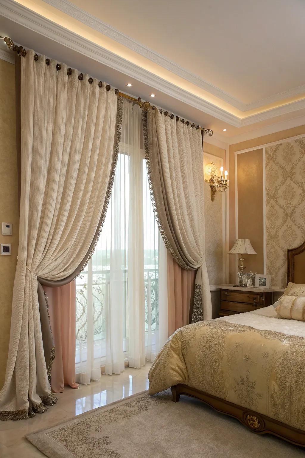 Layered curtain rods deliver flexibility with layered curtains.