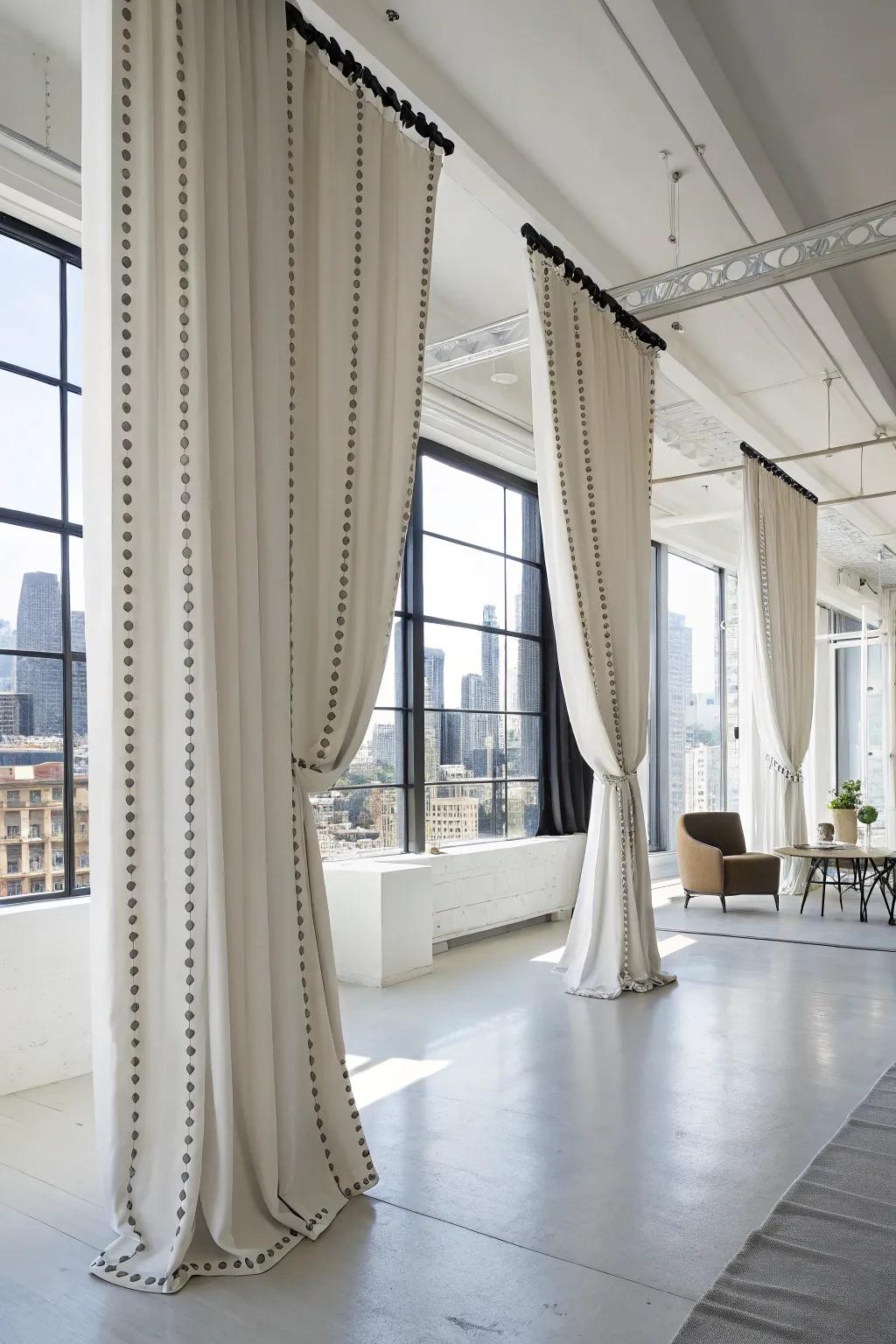 Contemporary drapes with chic studded embellishments.