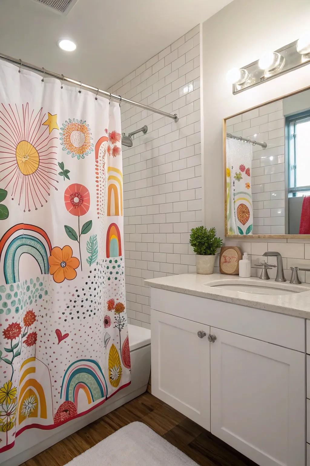 A playful shower drape can inject both fun and color into your bathroom.