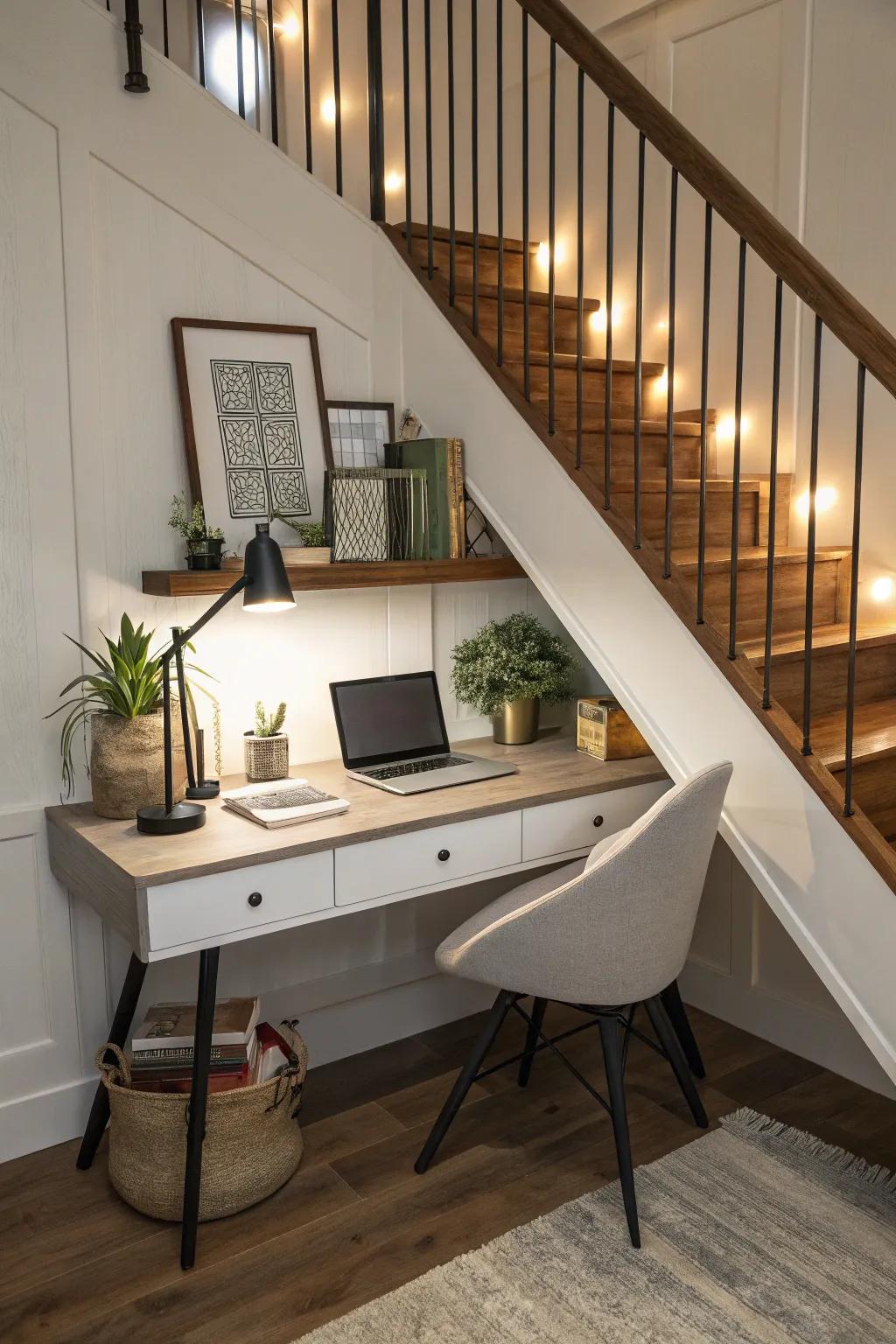 A niche workspace can be carved out in tight spaces.