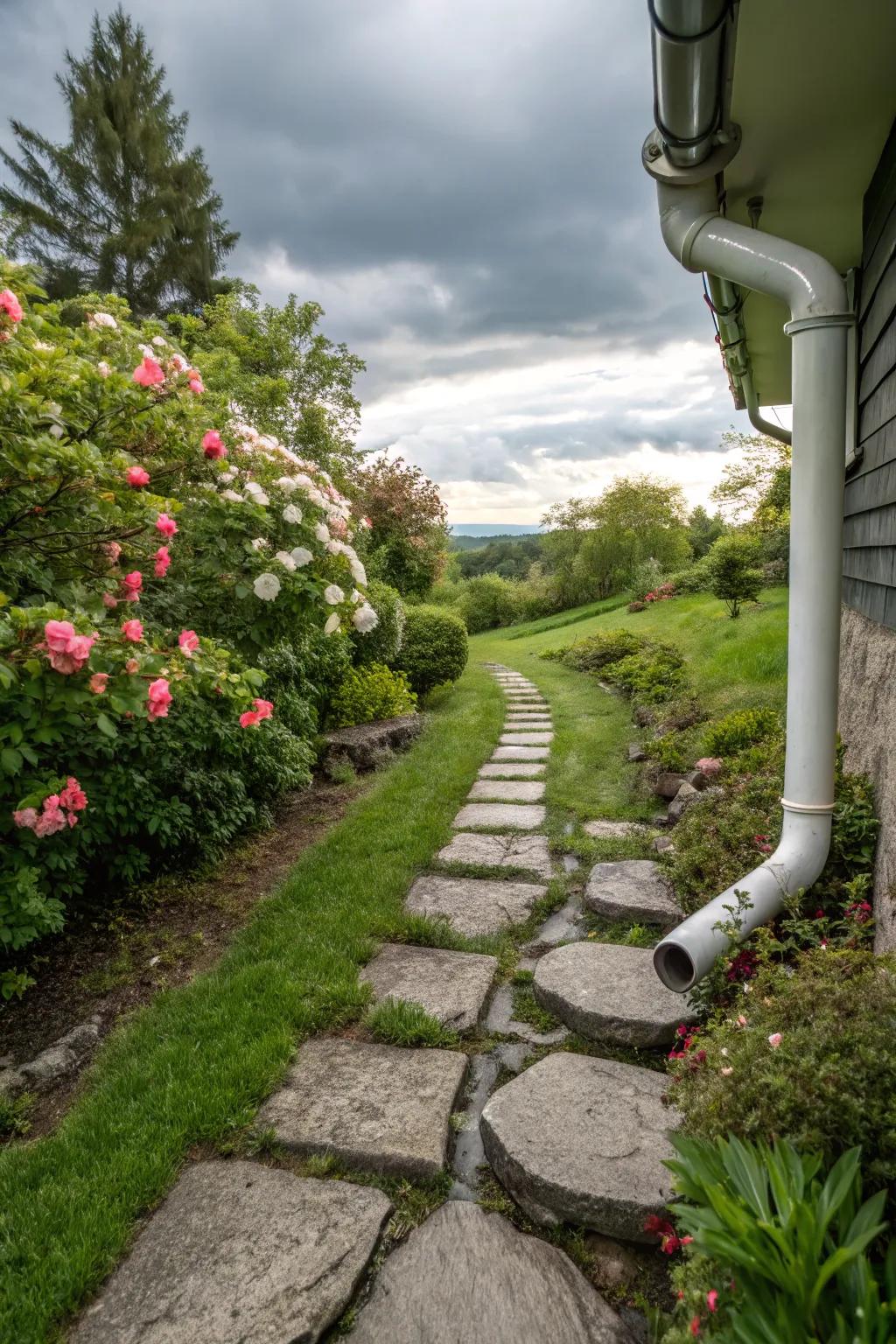 Stepping tiles make appealing pathways while managing water flow.