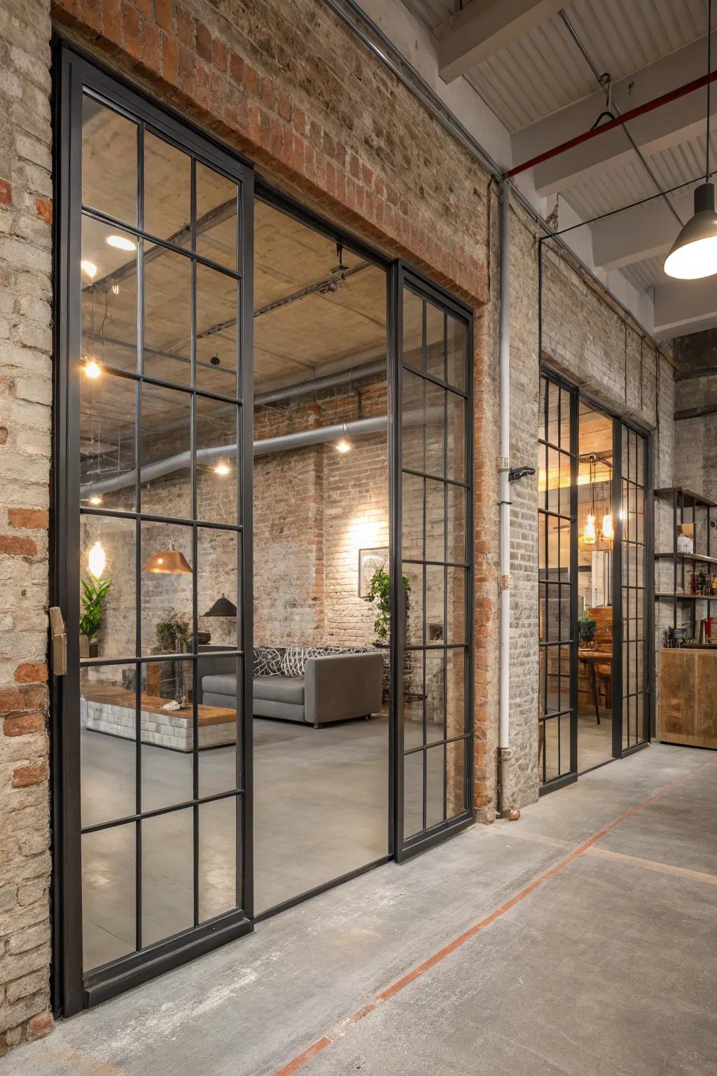 Metal grid doors inject industrial flair into your den.