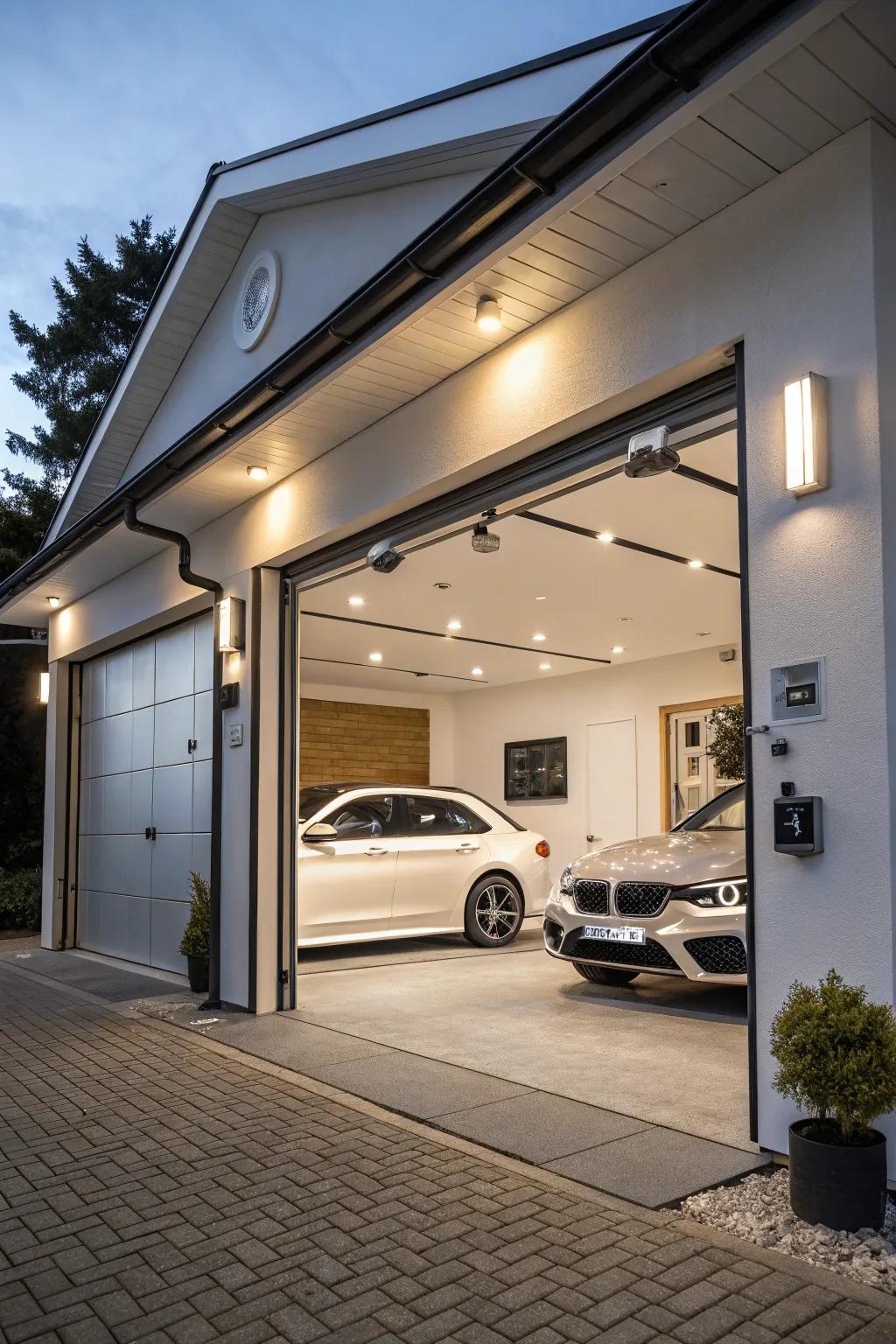 A high-tech garage equipped with the latest smart innovations.