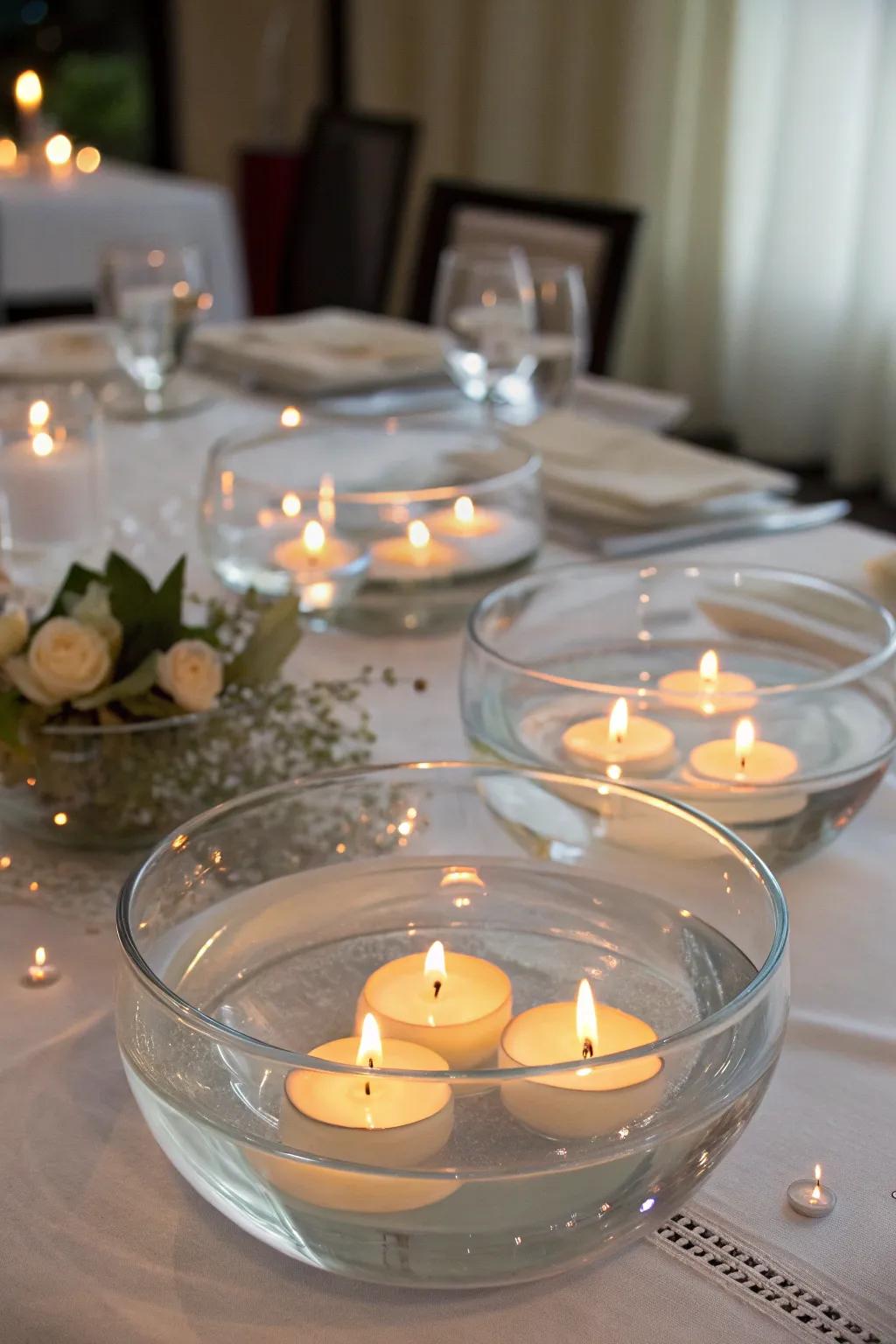Floating candles create a serene and elegant ambiance.