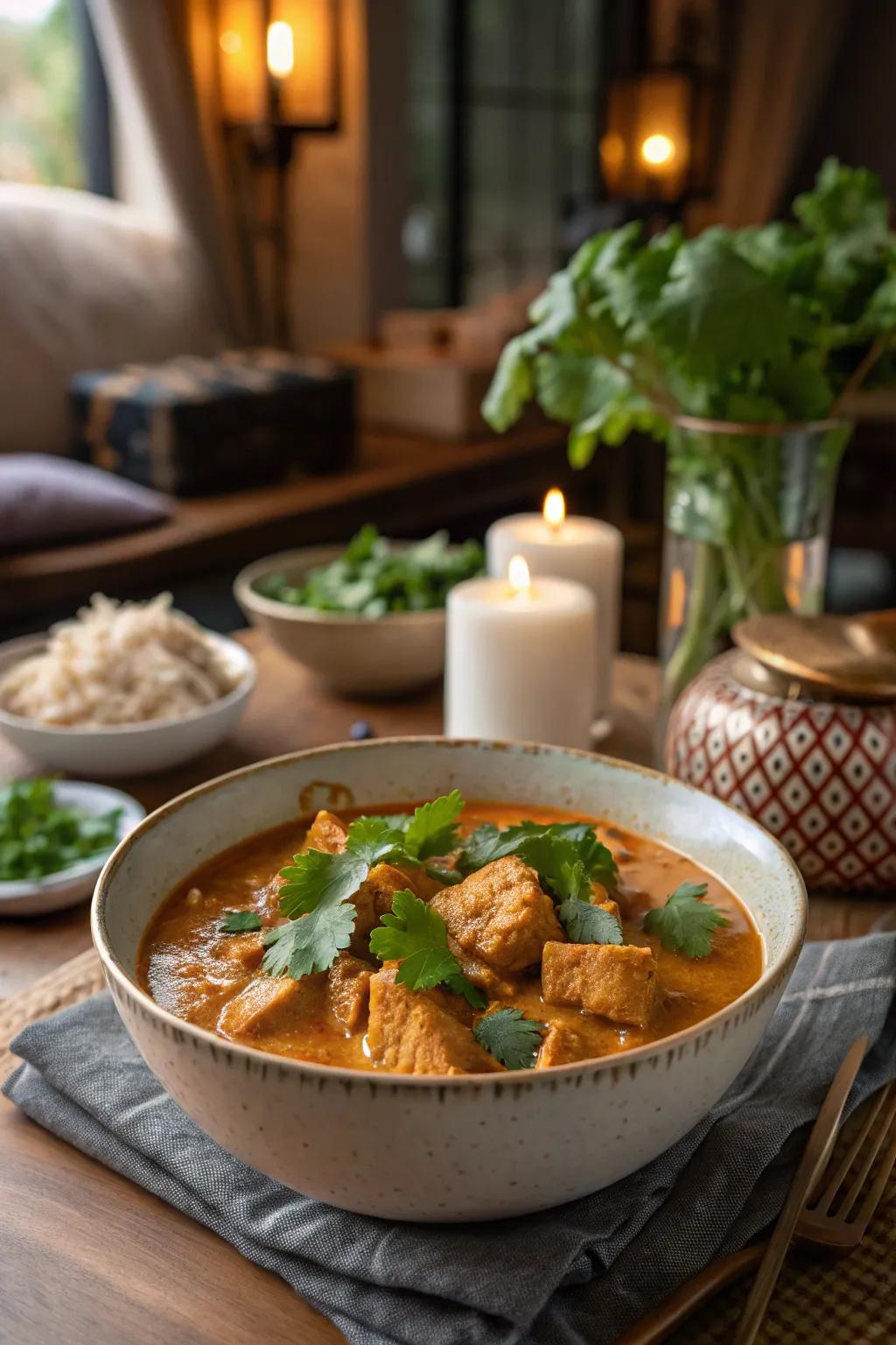Aromatic chicken curry for a palatable dinner expedition.