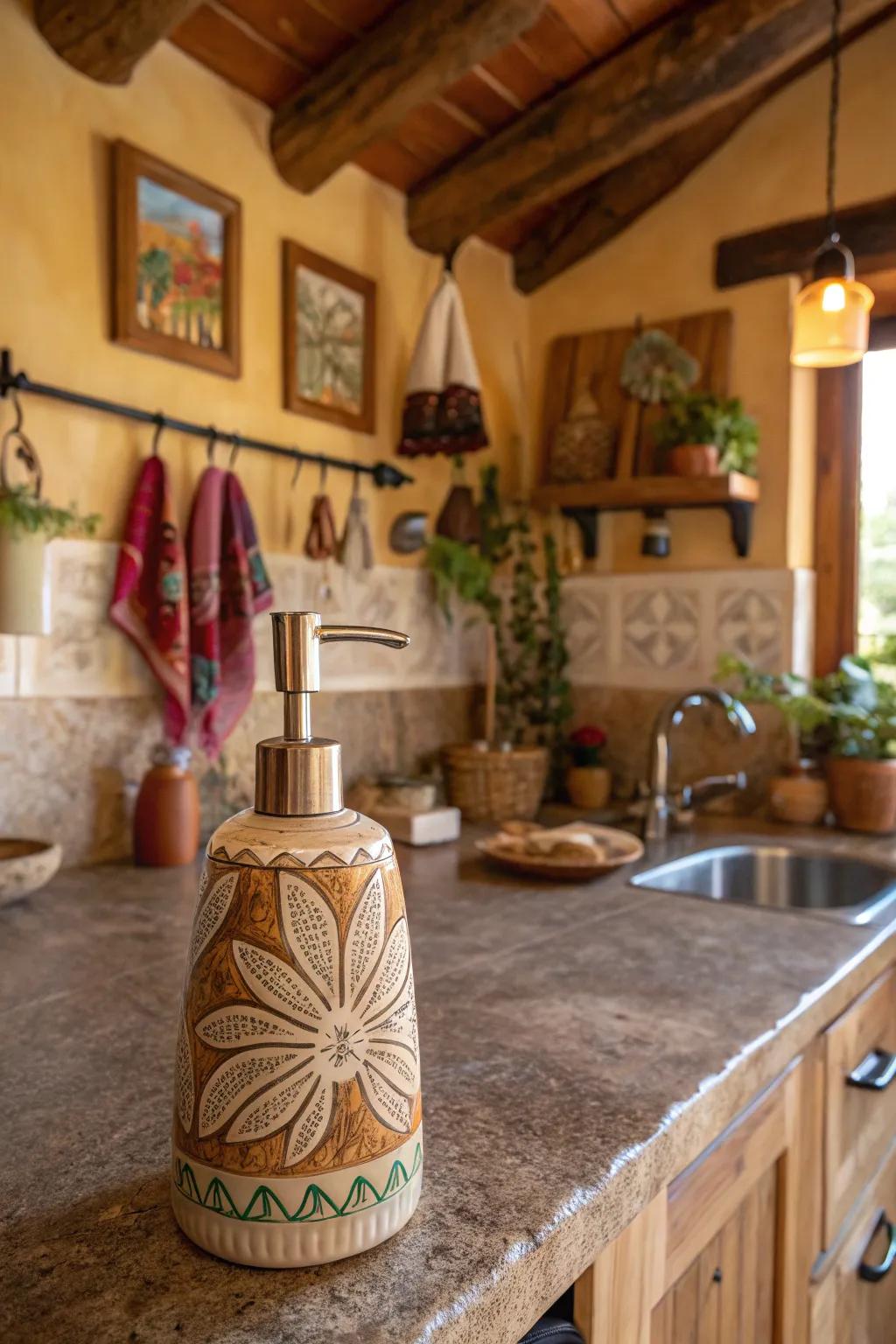 Artisanal pottery dispensers are distinctive and personalized.