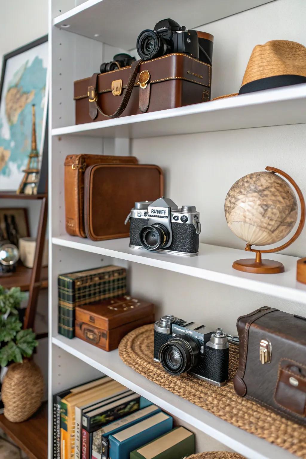 Personal collectibles adding depth and character to a beautifully styled home.