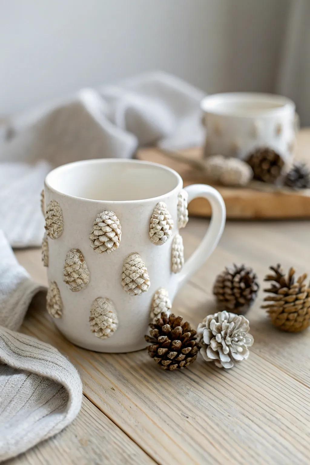 This Christmas, savor the beauty of nature with a rustic fir cone mug that is ideal for a cozy, woodland-inspired atmosphere.