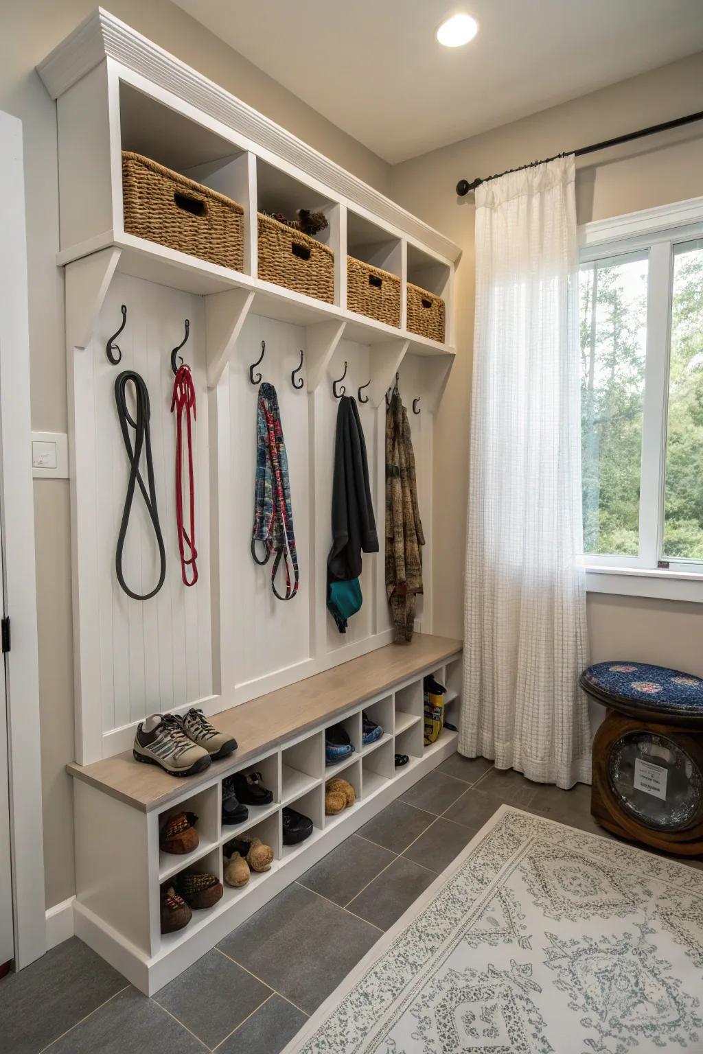 A mudroom that caters to both pets and populace.