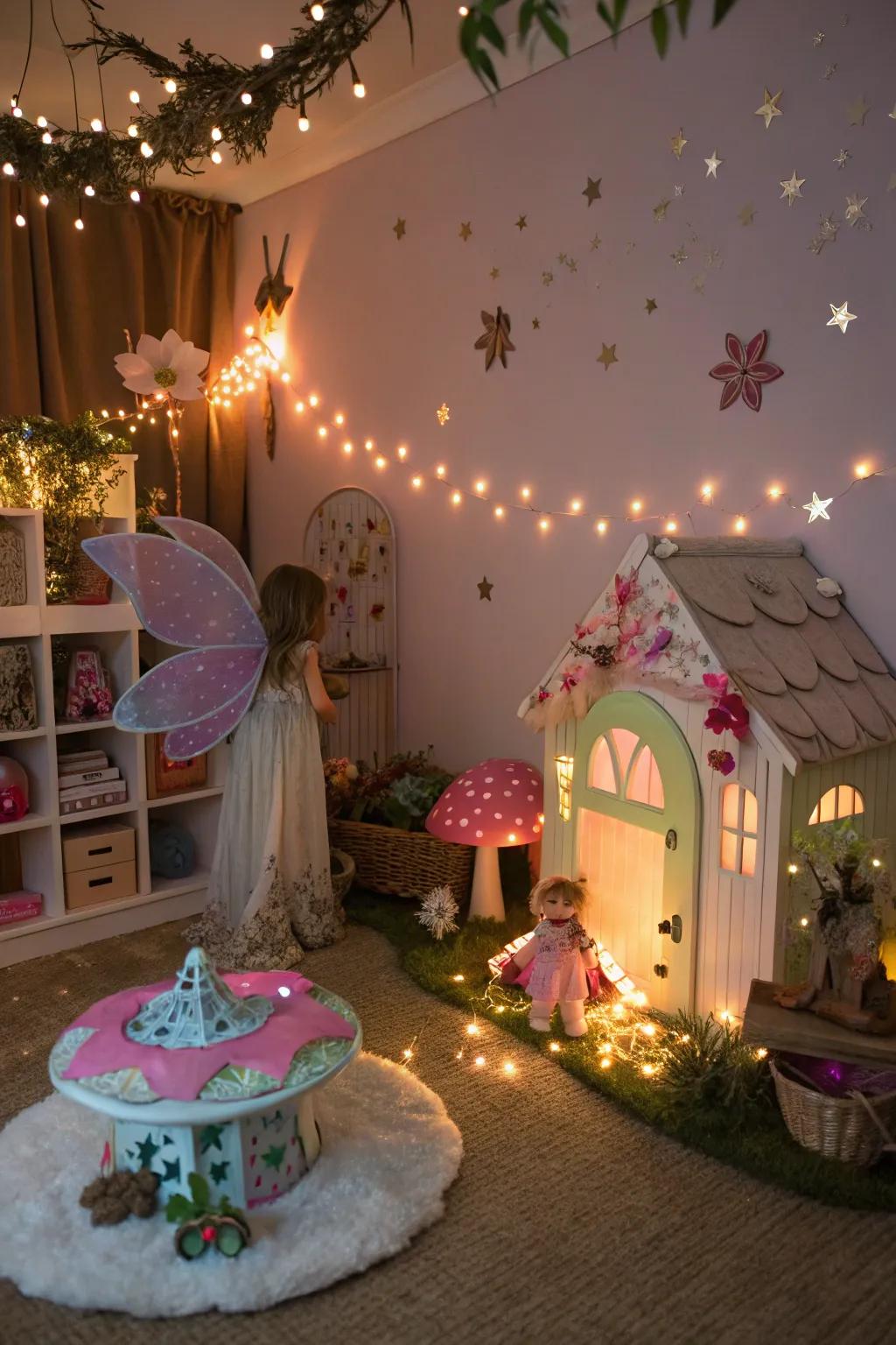 Let your imagination take flight with whimsical enchantment elements in your dollhouse.