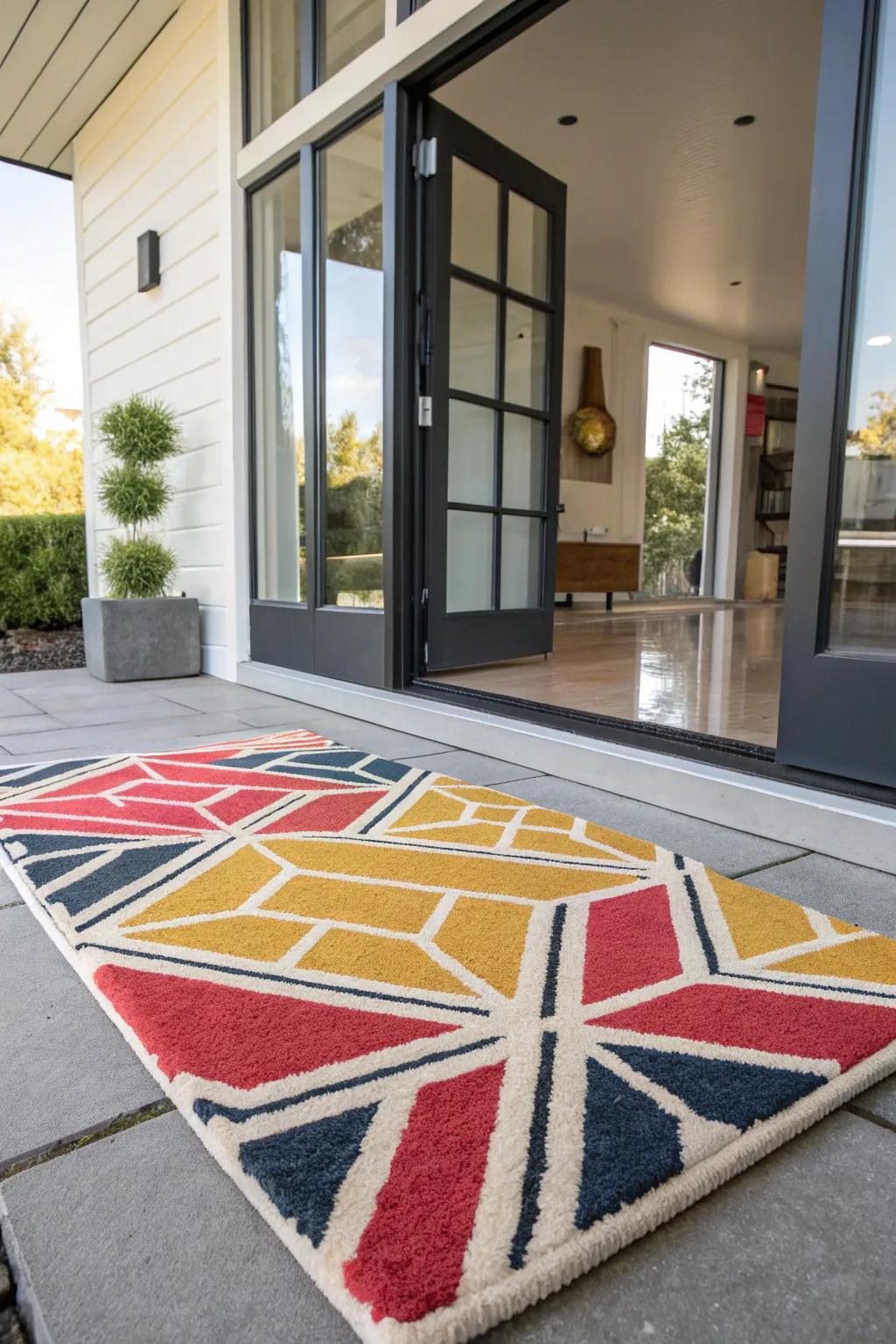 Geometric doormats contribute a striking and contemporary element