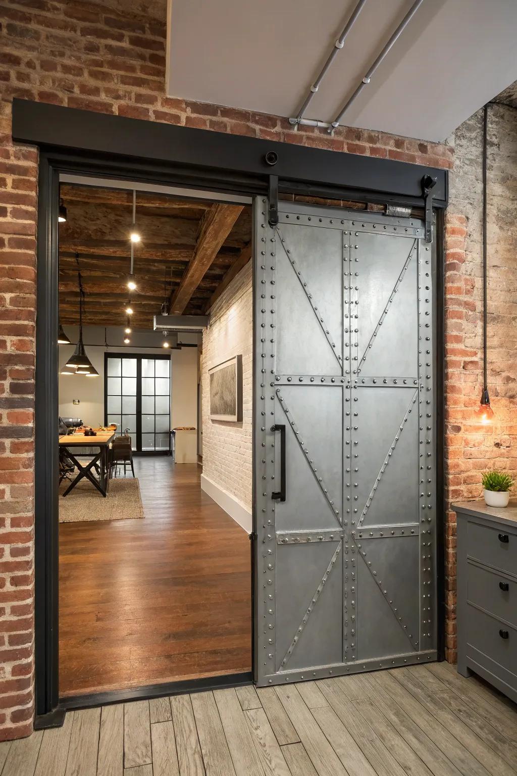 Urban chic utilizing industrial metallic panels.