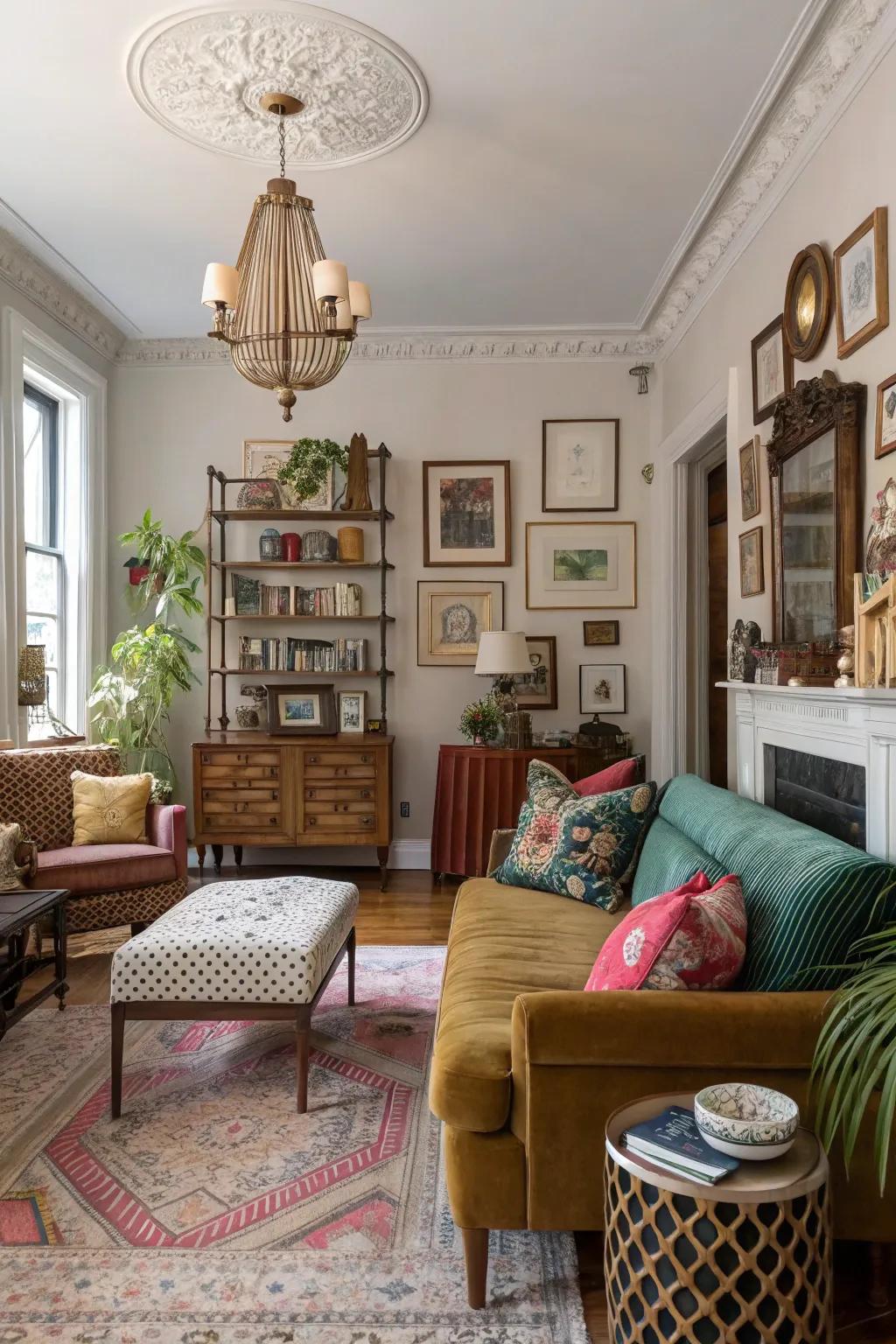 A varied blend of decor styles creates a unique and harmonious space.