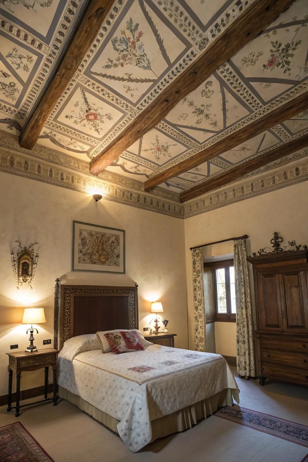 Overhead embellishments introduce unexpected character to the bedroom.