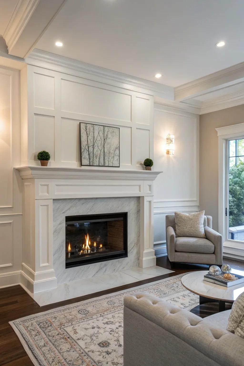 A modern mantel that adds to the contemporary look of the sheetrock fireplace.