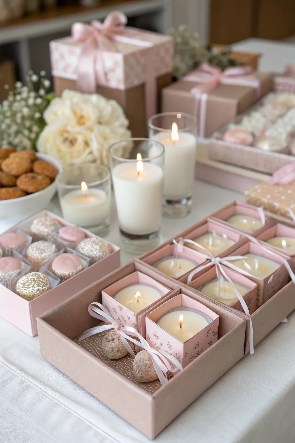 Charming soft blush wedding favors.