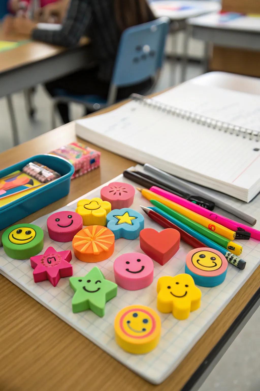 Rubbers with fun shapes for a school-friendly Easter egg surprise.