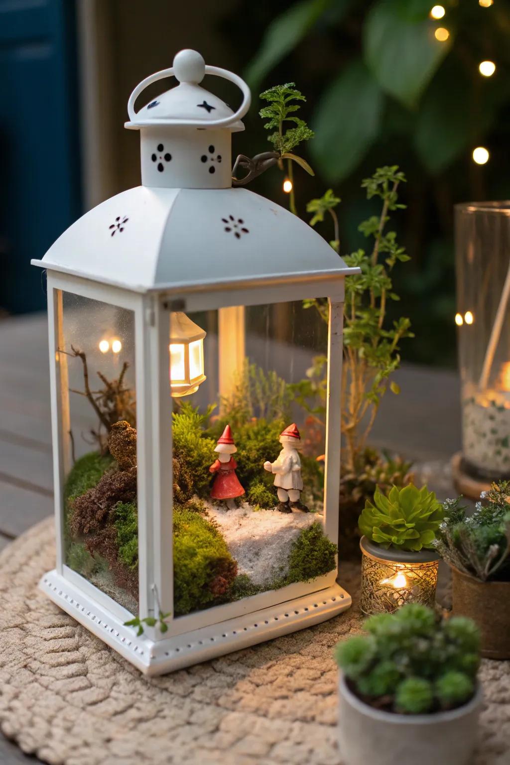 A diminutive garden transports the outdoors into your lantern.