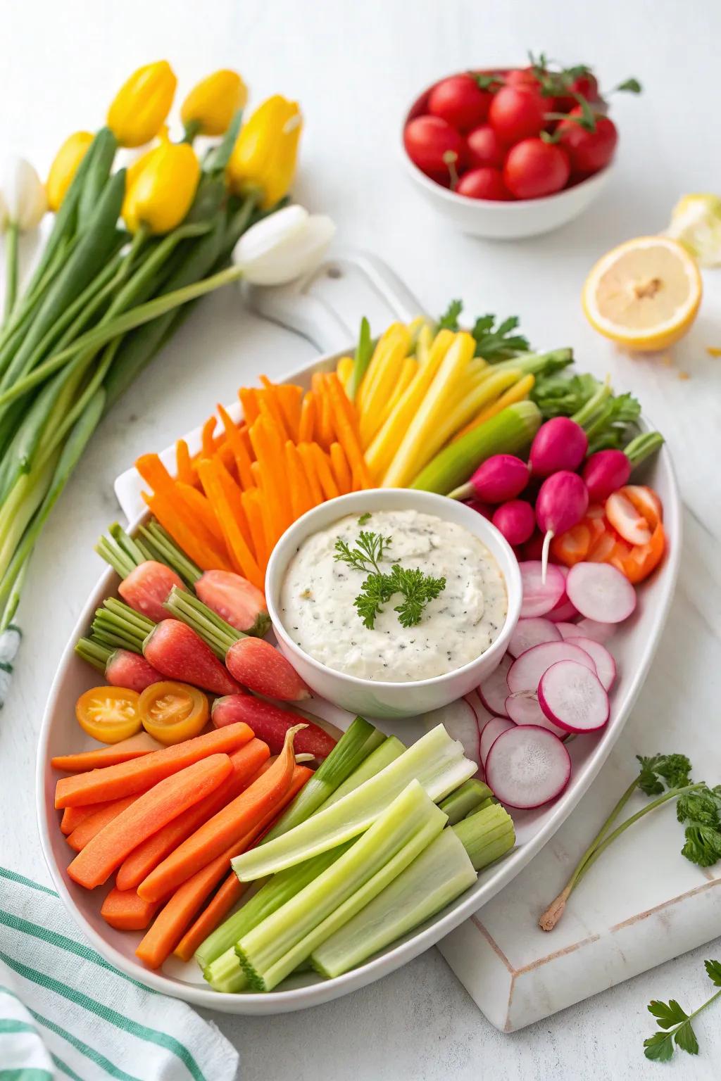 A revitalizing springtime verdant crudités platter to complement your Easter repast.