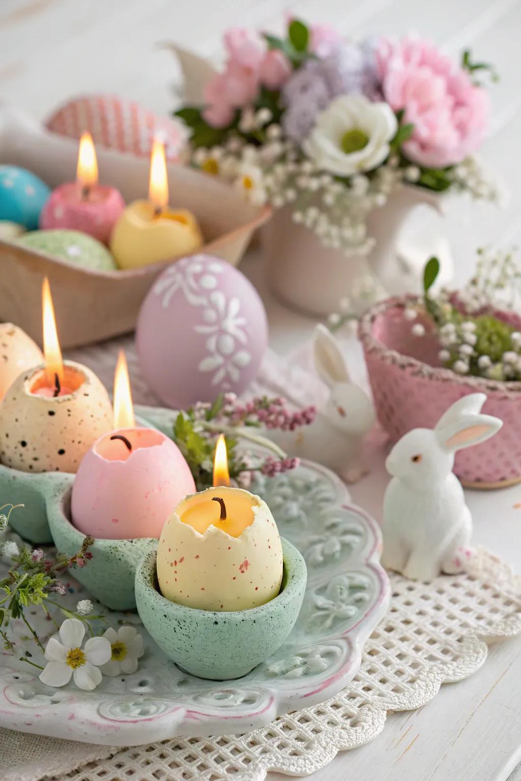 On the Easter table, eggshell candles provide a distinctive and warm touch.