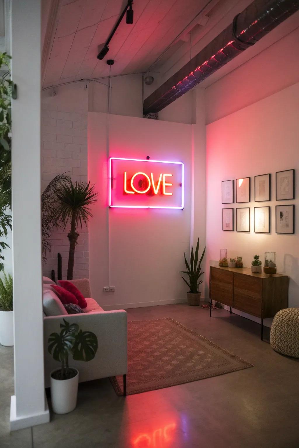 Neon emblems furnish bold and contemporary elegance.
