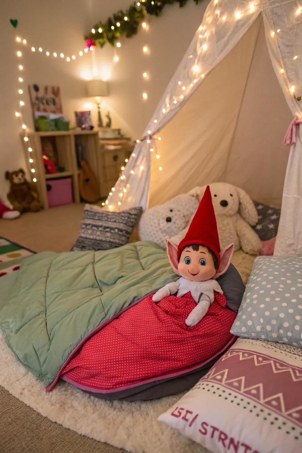 Fashion a cozy slumber party scene for your elf.
