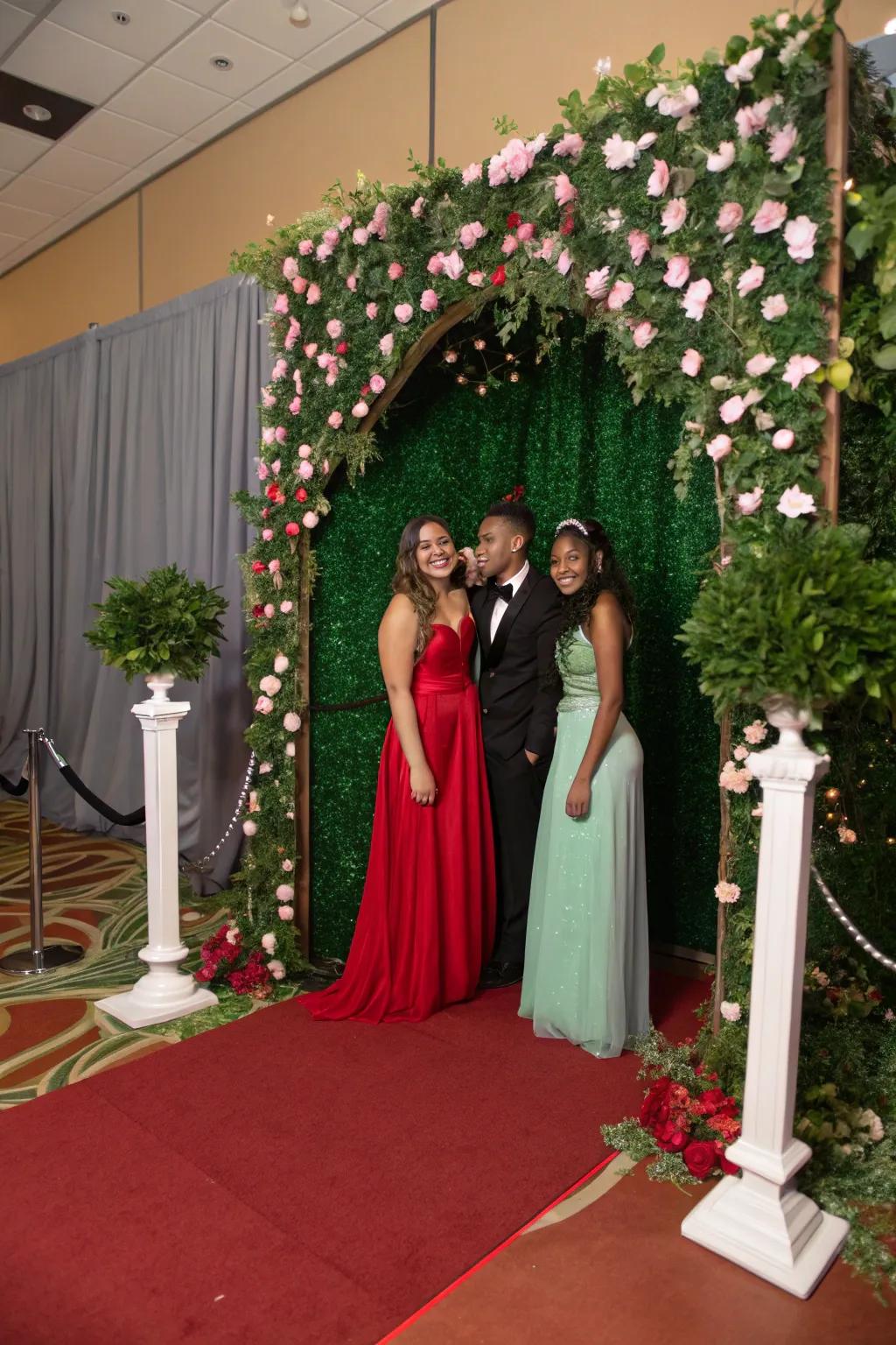 Garden-themed photo spaces capture enchanting moments.