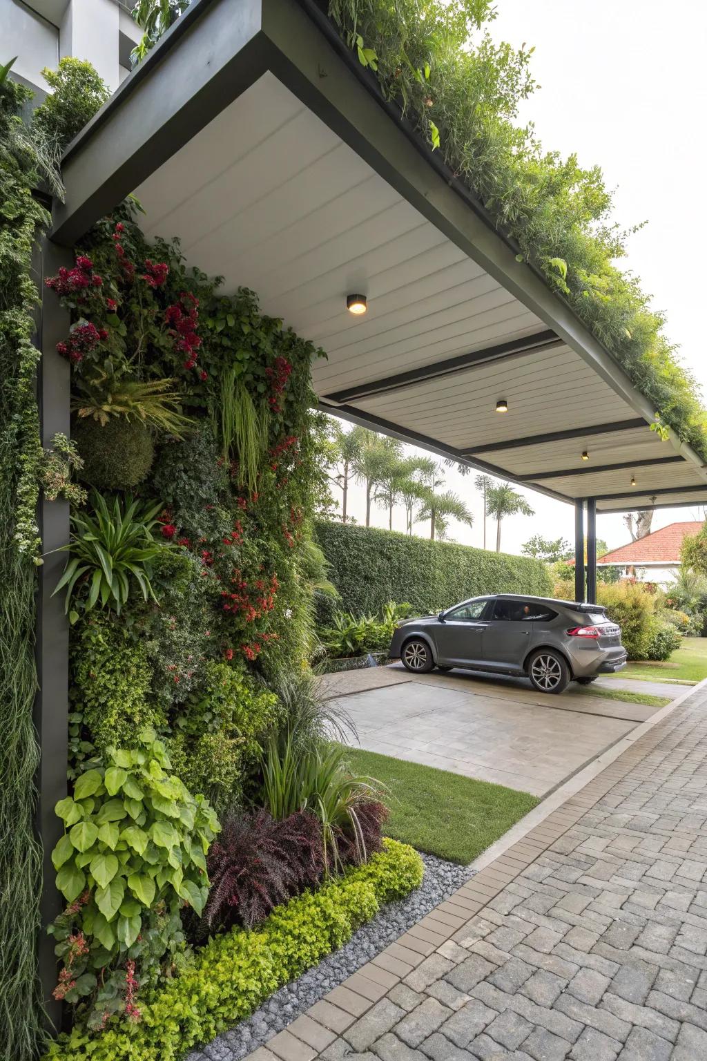 Incorporate nature within your carport featuring beautiful living walls.