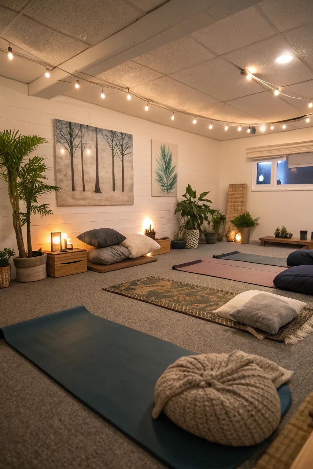 Achieve inner peace in a dedicated yoga space.