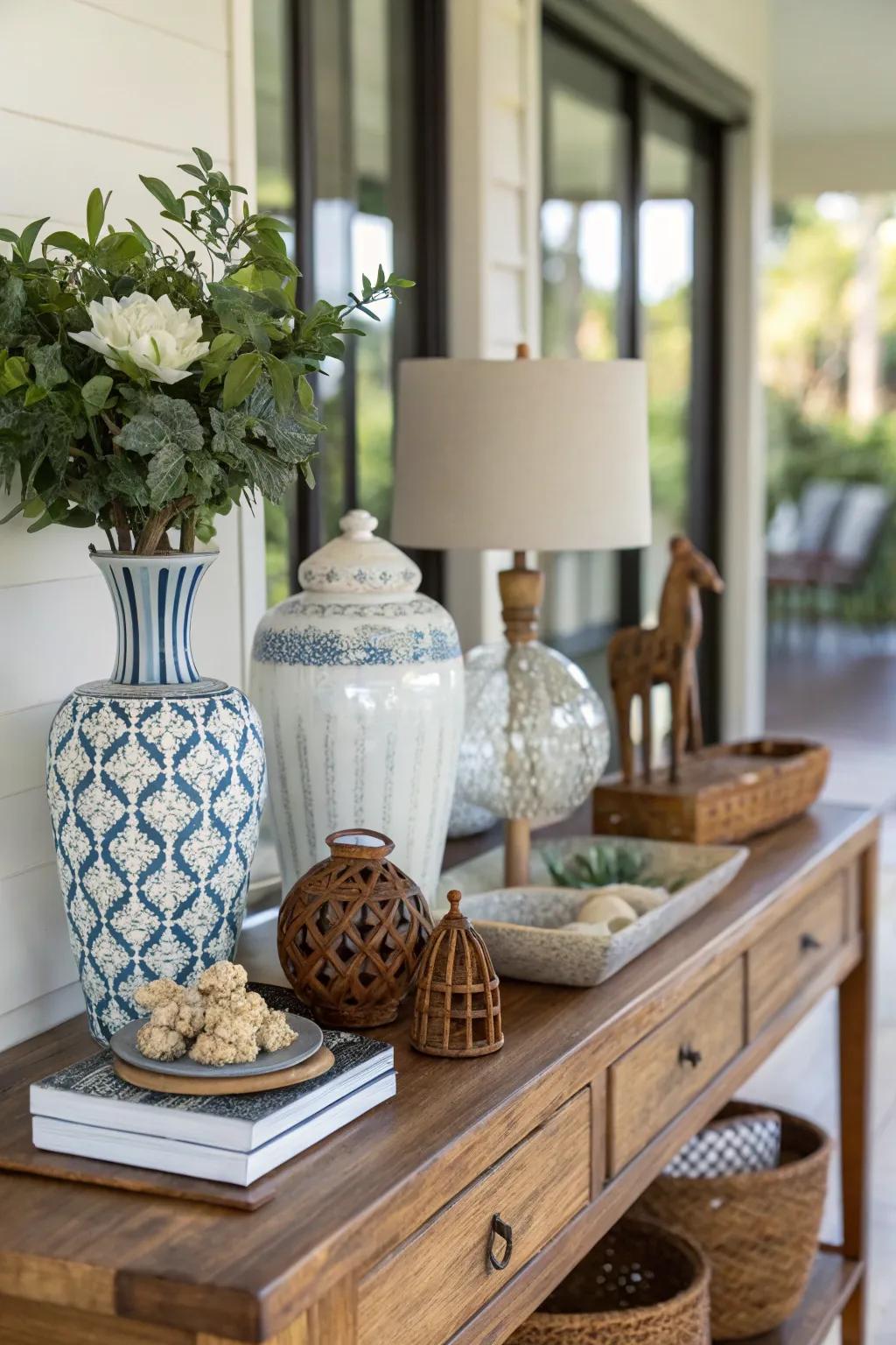 Blend materials for a diverse and unified entry display.