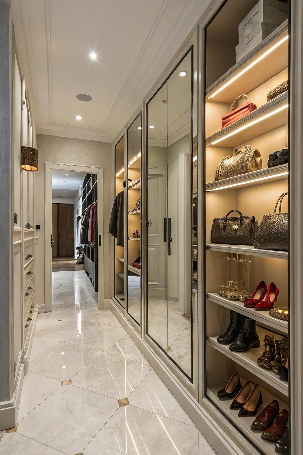 Mirrored doors enhance light and give the impression of spaciousness.