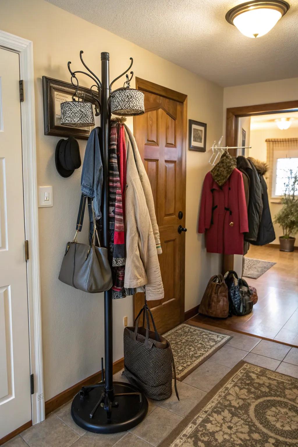 Efficient and compact, a rotating coat stand saves valuable space.
