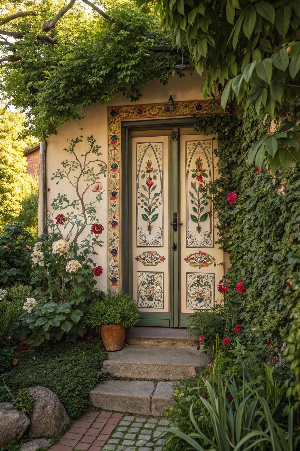 Floral motifs and greenery add a natural touch.