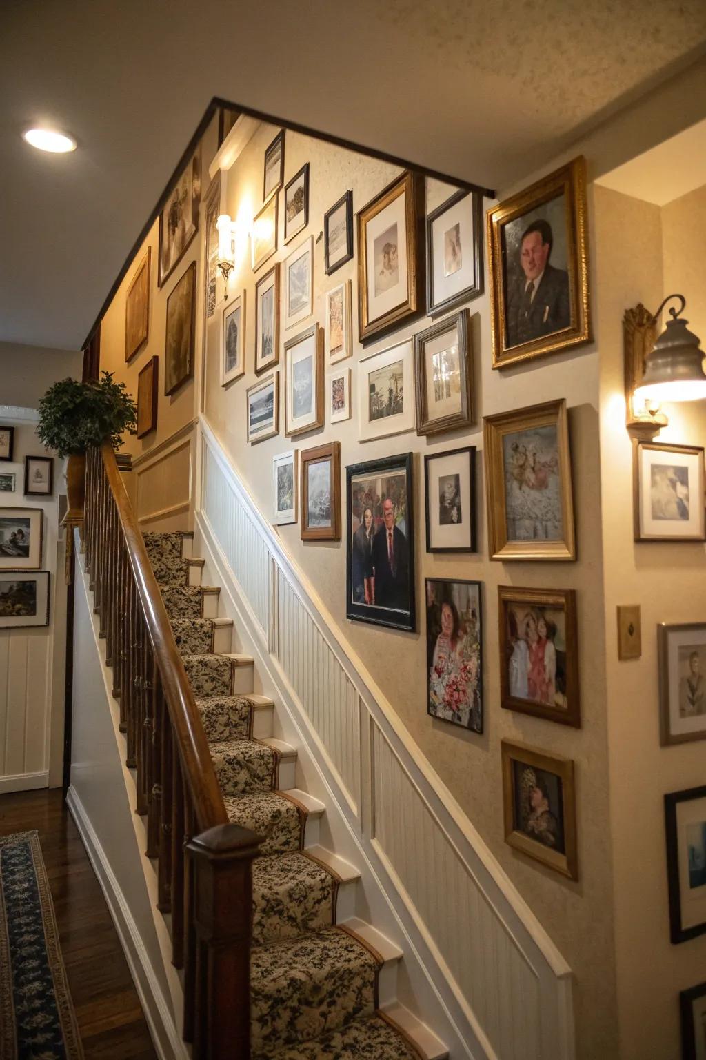 Personal snapshots enrich foyer decor with warmth and storytelling.
