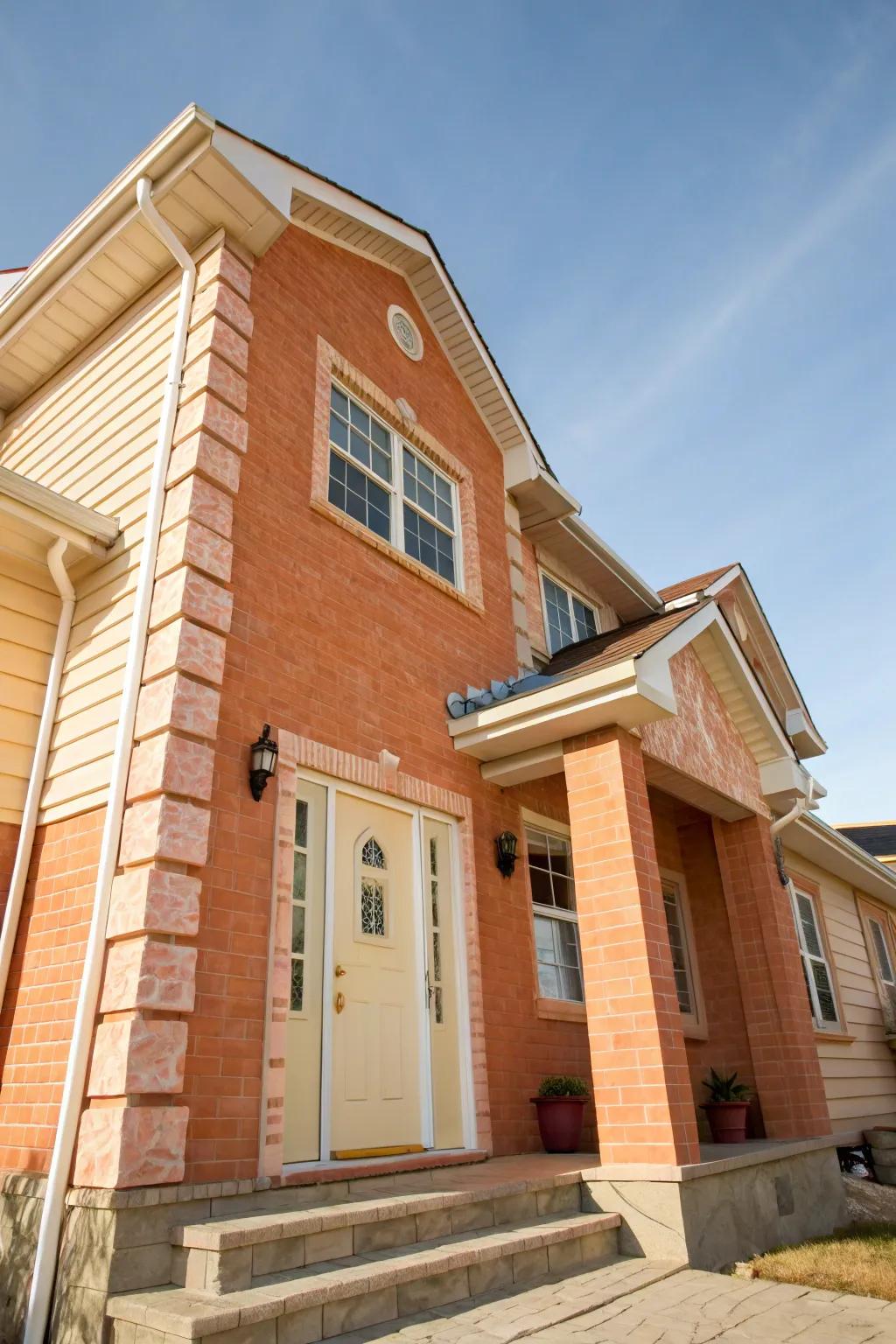 Warmth and welcome with apricot brick and cream.