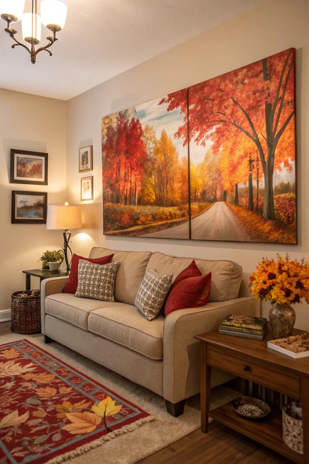 Seasonal artwork is a simple way of welcoming fall vibes into your living area.