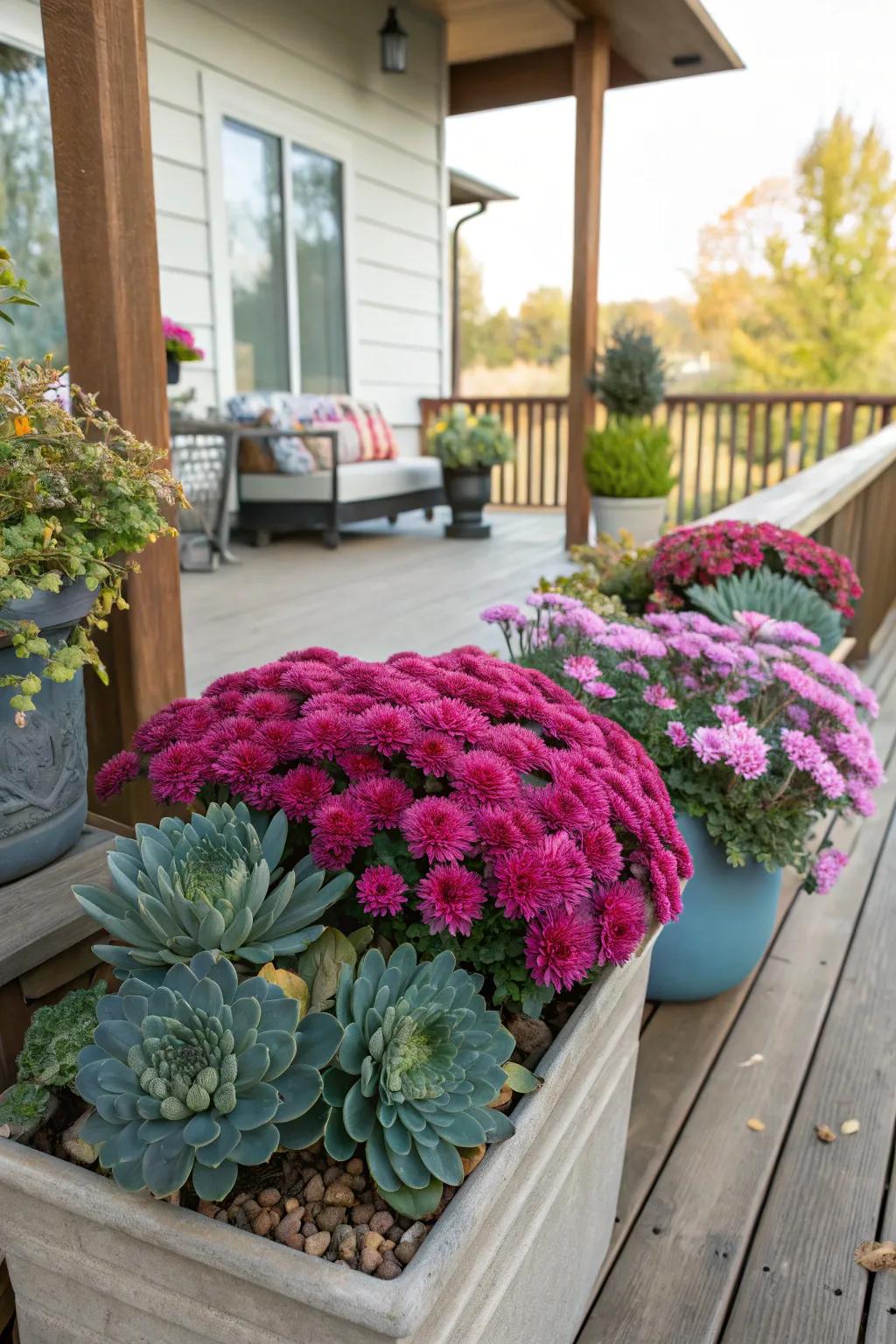 Container gardens infuse color into entryways.