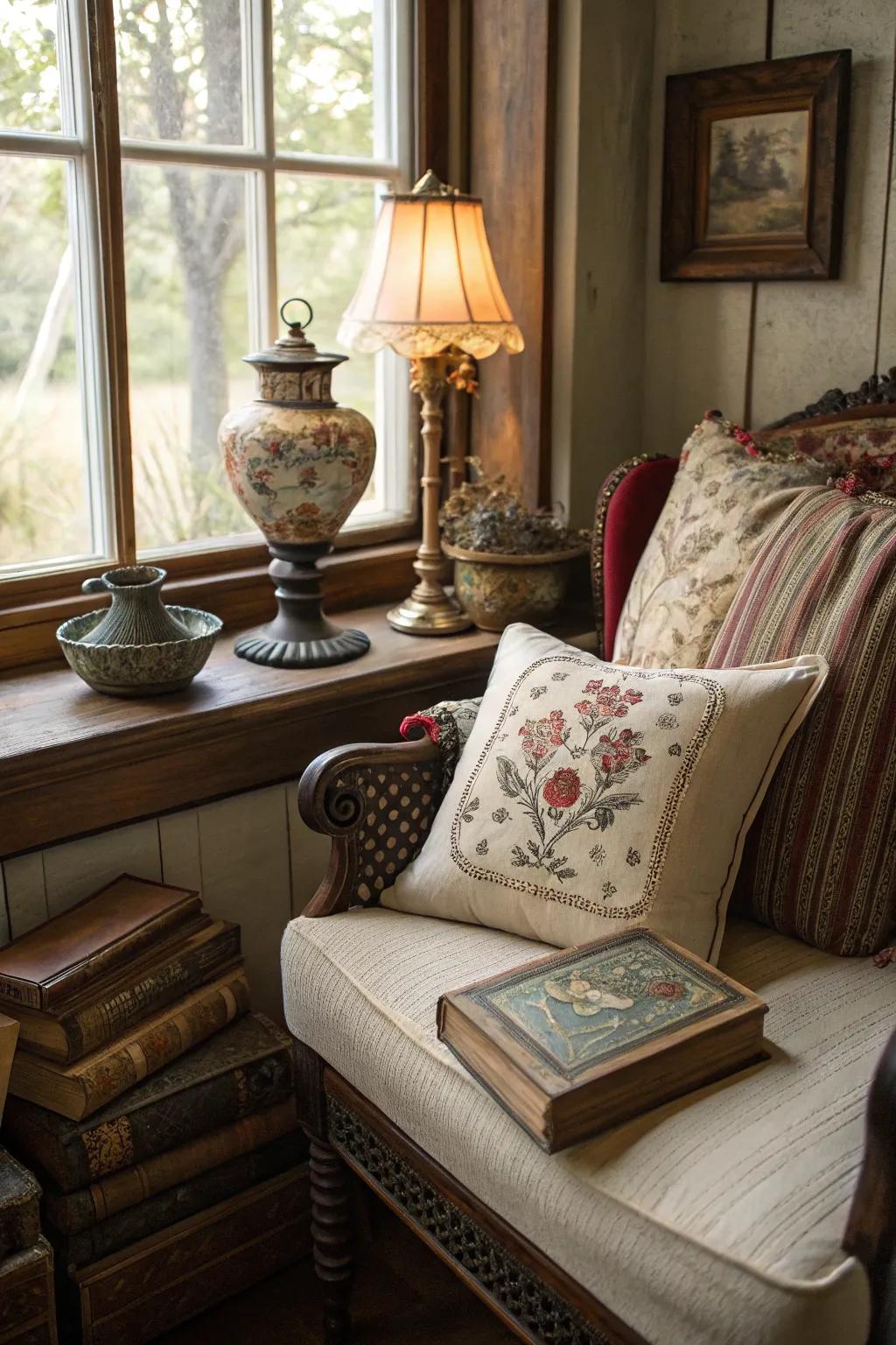 Vintage-inspired pillows add a nostalgic charm to your decor.